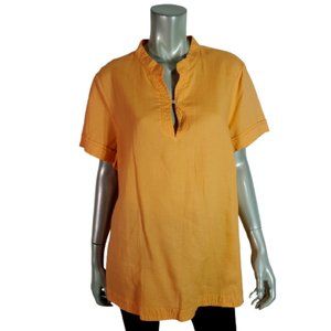 Anne Carson Womens Top Plus Size 2X 100% Linen Split Neck Pullover Orange Casual